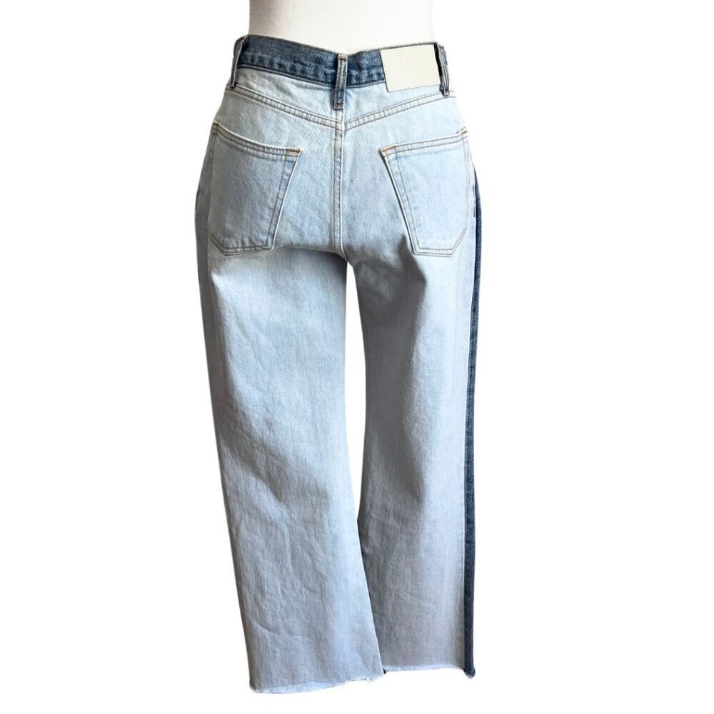 ANDERSSON BELL HIGH RISE PATCHWORK DENIM FLARED RAW HEM CROPPED JEANS - M - Picture 4 of 13